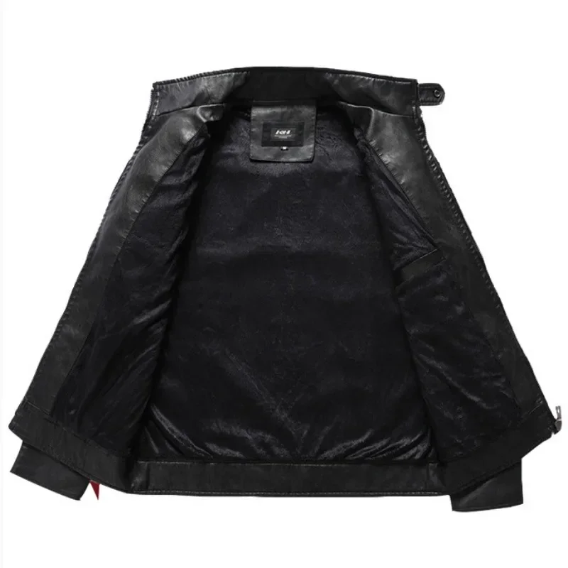 Male Faux Leather Motorcycle Jackets Vintage Casual Slim Fleece Autumn Winter