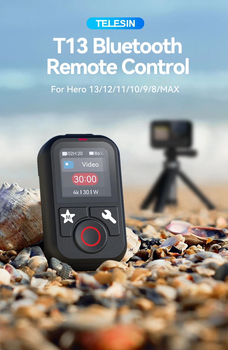 Description Picture 2 of itemTELESIN T13 Waterproof Bluetooth Remote Control For GoPro Hero13 12 11 10 9 8 Max With Wrist Strap For Action Camera Accessories