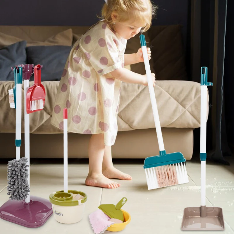 Kid Cleaning Toy Set Detachable Housekeeping Cart with Cleaning Tools Pretend Play Toys Gifts for Child Develop Hand-on Ability 4