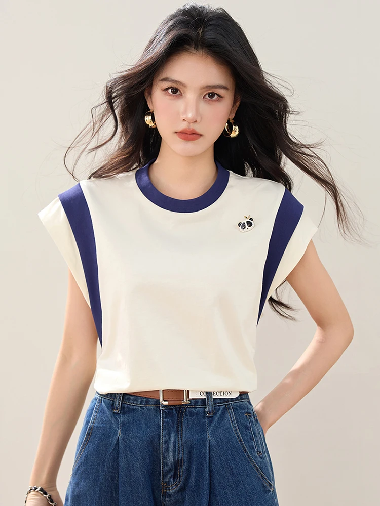 موضة تي شيرتات قصيرة الاكمام المرأة بسيطة عادية متعددة الاستخدامات بلايز تيز 2025 الصيف شيك تصميم البلوز تي شيرت