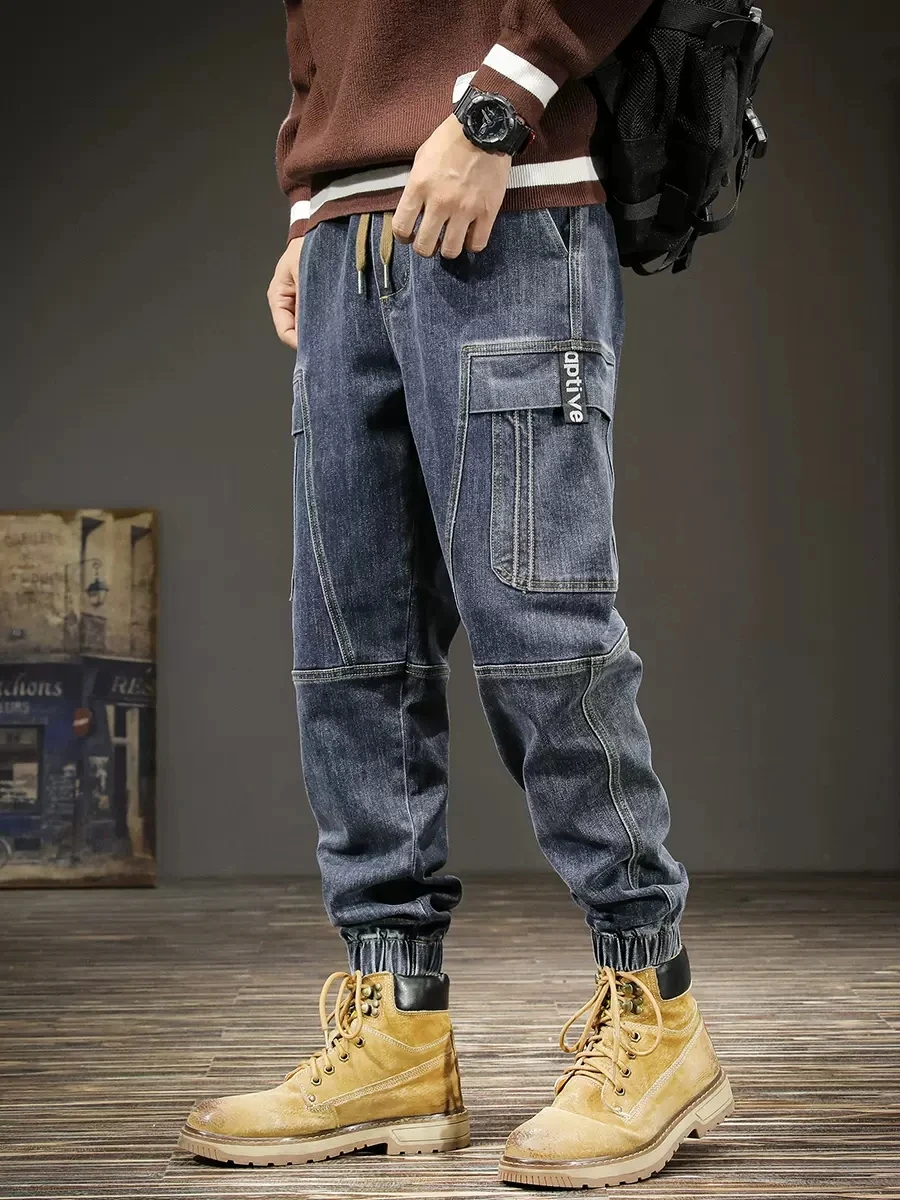 Streetwear Fashion Men Jeans Loose Fit Big Pocket Stretch Casual Denim Cargo Pants Hombre Hip Hop Joggers Men Wide Leg Trousers