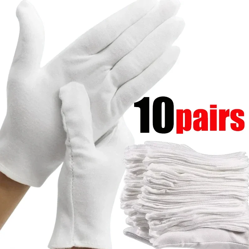 

1-20pairs White Cotton Work Gloves Dry Hands Handling Film SPA Gloves Ceremonial High Stretch Gloves Household Cleaning Tools