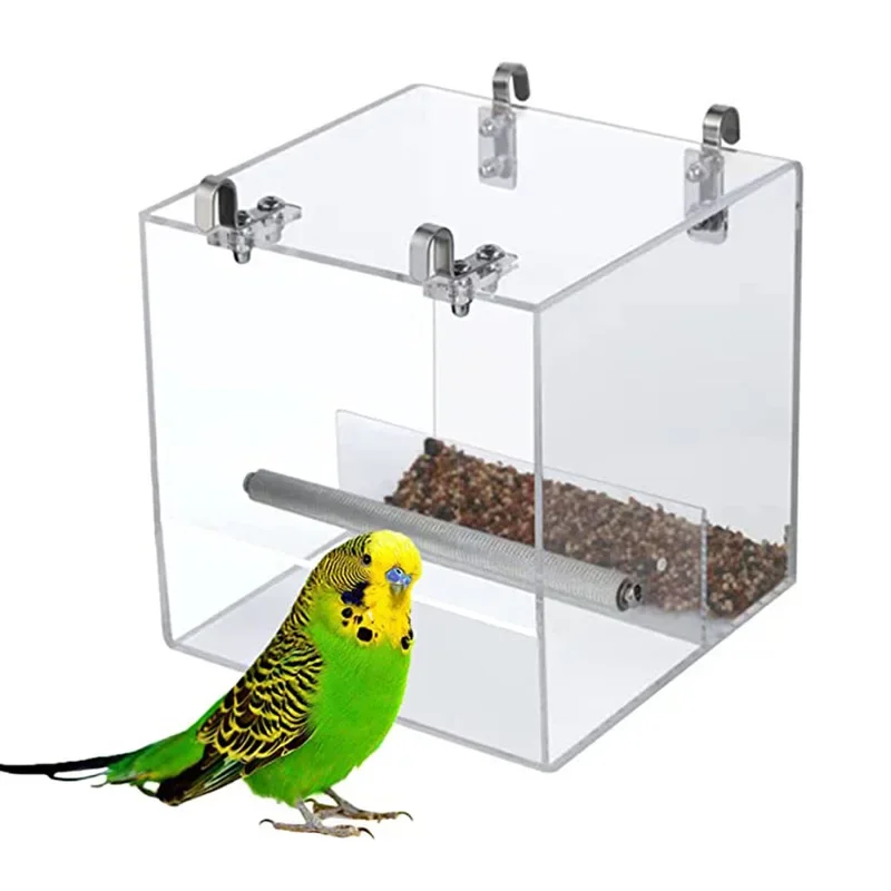 Transparent Acrylic Bird Feeder Parrot Food Box Hanging Feeding Tray Spill-proof Cup Bird Automatic Feeder Cage Accessories bird feeder parrot feeder bird supplies