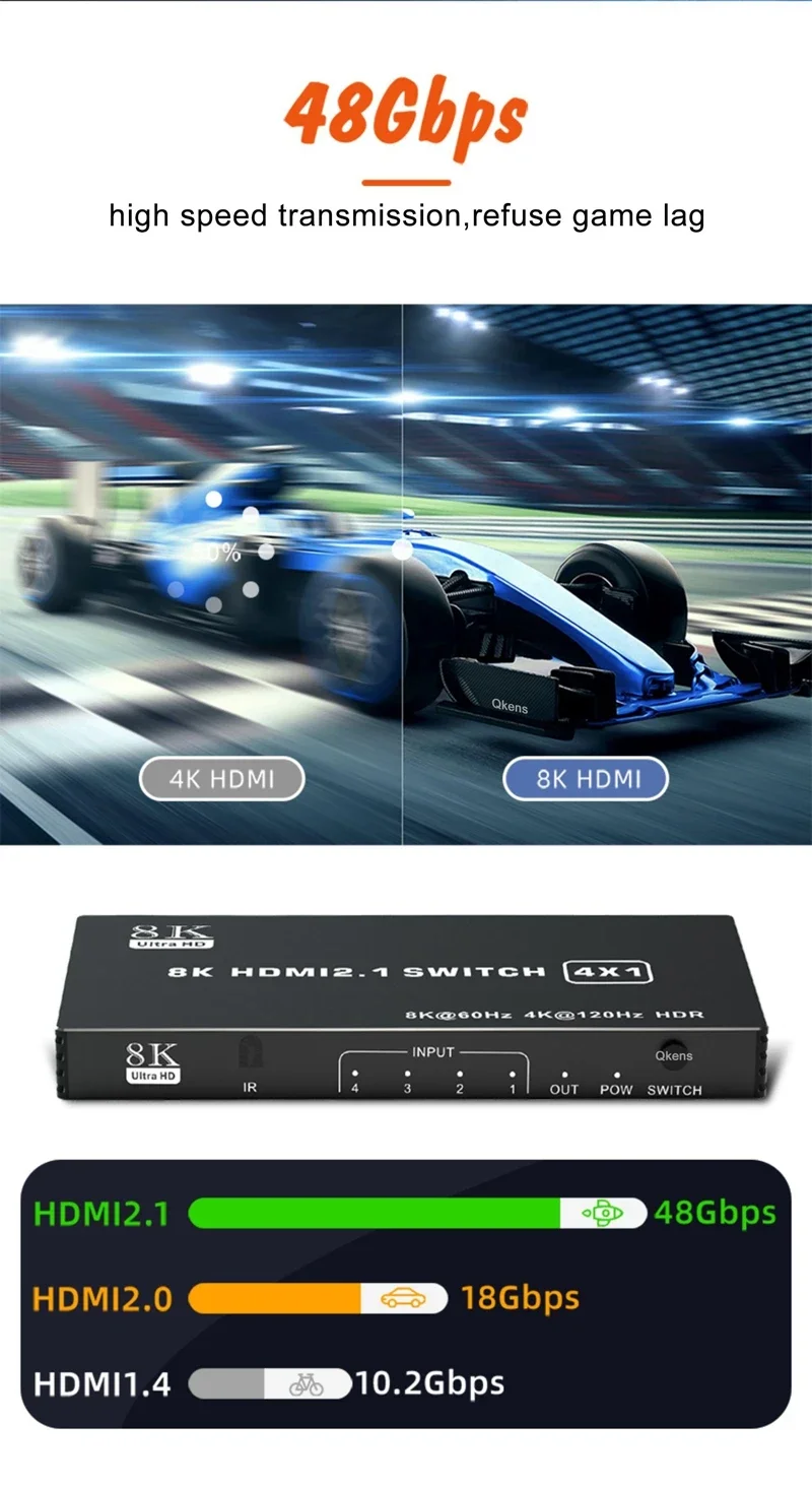 8K 60Hz HDMI 2.1 Switch 4x1 3x1 5x1 HDMI Switcher Video Converter 4K 120Hz 3 4 5