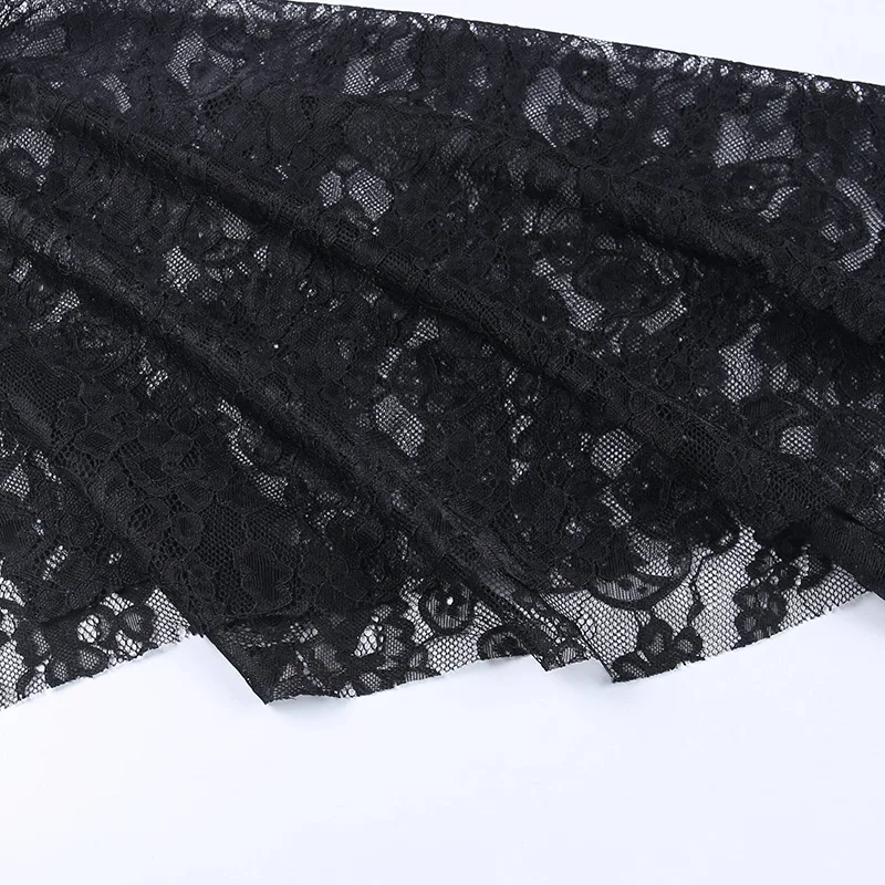 Black See Through Floral Lace Stand Collar Flare Sleeves Steampunk Victorian Jacket Women Cosplay Anime Vintage Coat Gothic Top