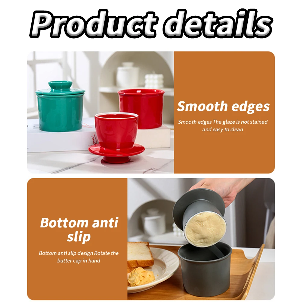 Butter Container Butter Crock With Lid Scraper Bottom Anti Slip Smooth Edges French Ceramic Dish For Kitchen Restaurant