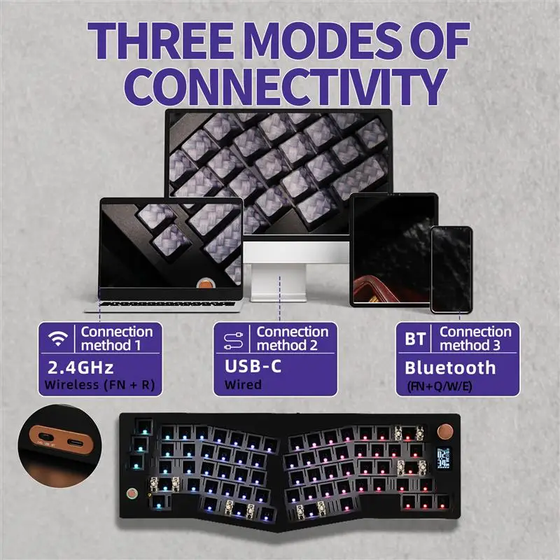 CIDOO ABM066 베어본 키트, 앨리스 레이아웃, VIA 프로그래밍 가능, 핫 스왑 가능, 블루투스, 2.4Ghz, C타입 연결, Win/Mac용