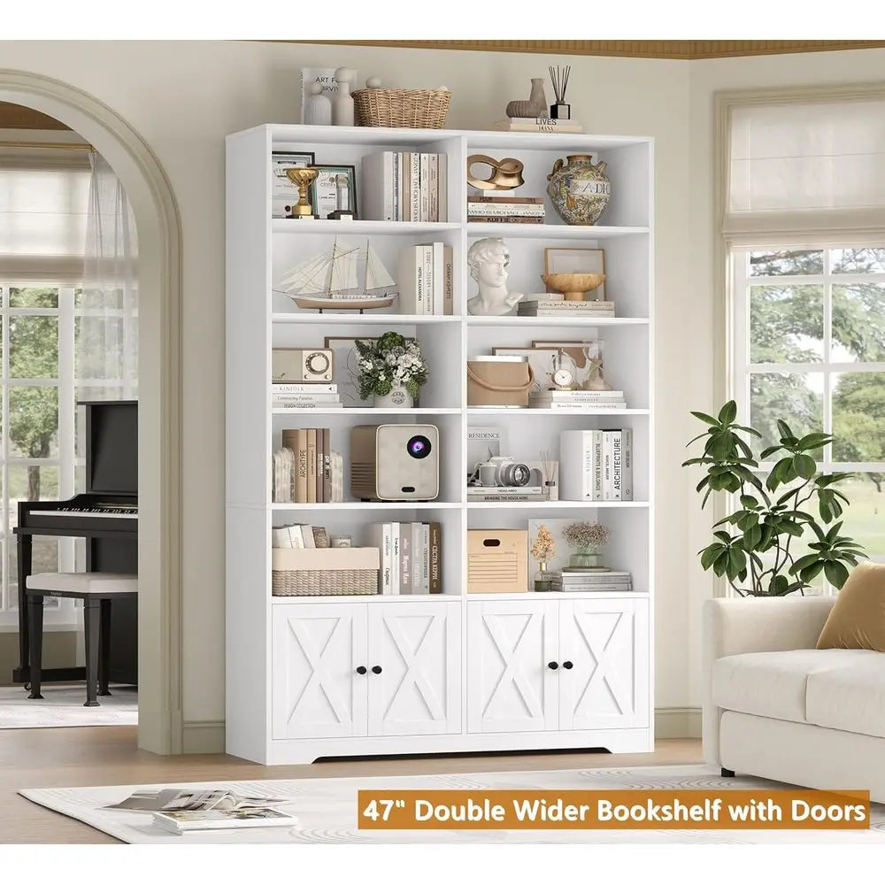 Tall Barn Door Bookshelf with Cabinet 6