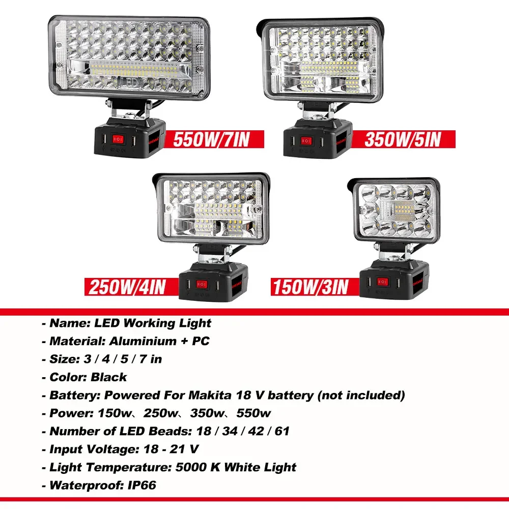 ONEVAN 150/250/350/550W LED ۾    ġ ƮƮ ߿ ķ  21V 18V Ƭ ̿ ͸