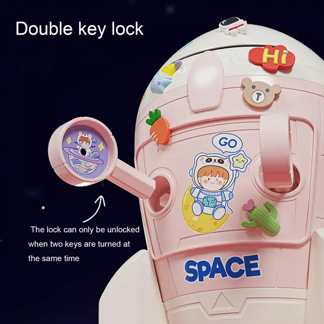 Rajzfilm Piggy Bank Aranyos Key Feloldó Edény Megtakarító Matricák Pénzmegtakarítás Rakét Pénz Megtakarítás Pot Születésnapi Ajándékok - Image 4