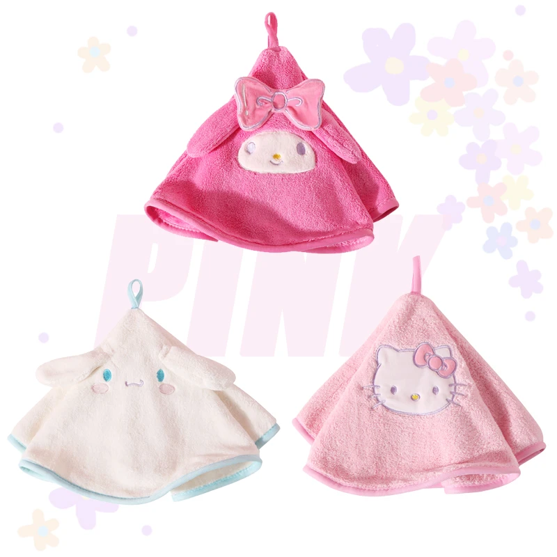 

PINK Kawaii Cartoon Round Hand Towel My Melody Cinnamoroll Anime Plush Hanging Hand Towel Super Absorbent Lovely Soft Cute Gift