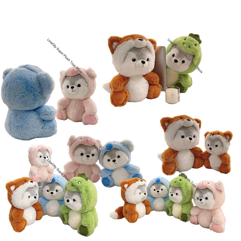 Kawaii Husky Dog Plush Toy Lovely Stuffed Puppy Turn to Dinosaur Koala Pig Plushies Dolls Soft Pillow Room Decor Kids Girl Gifts