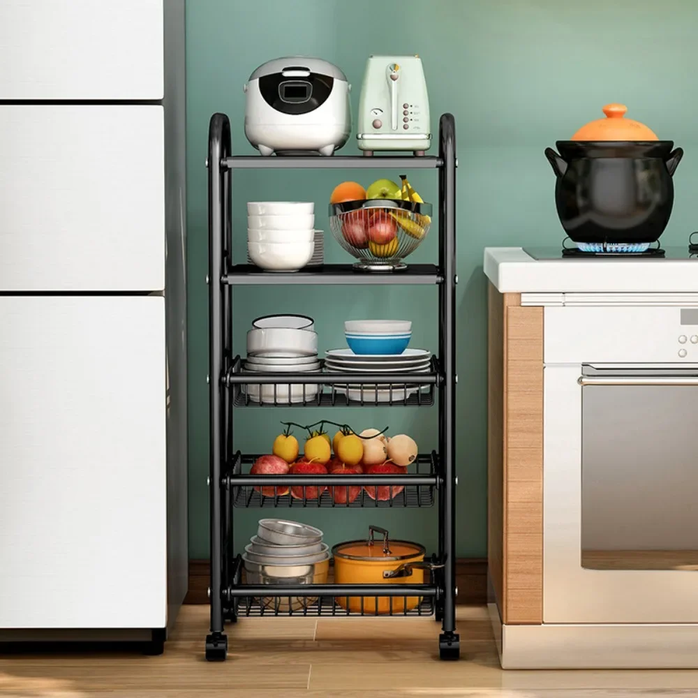 Kitchen with Wheel Storage Rack Floor Standing Multi-storey Shelf Multifunctional Microwave Oven Vegetable Basket Storage Rack 5