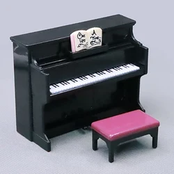 Miniature Piano Dollhouse Accessory Set with Stool and Music Score - Black Photo Prop Gift (Black)