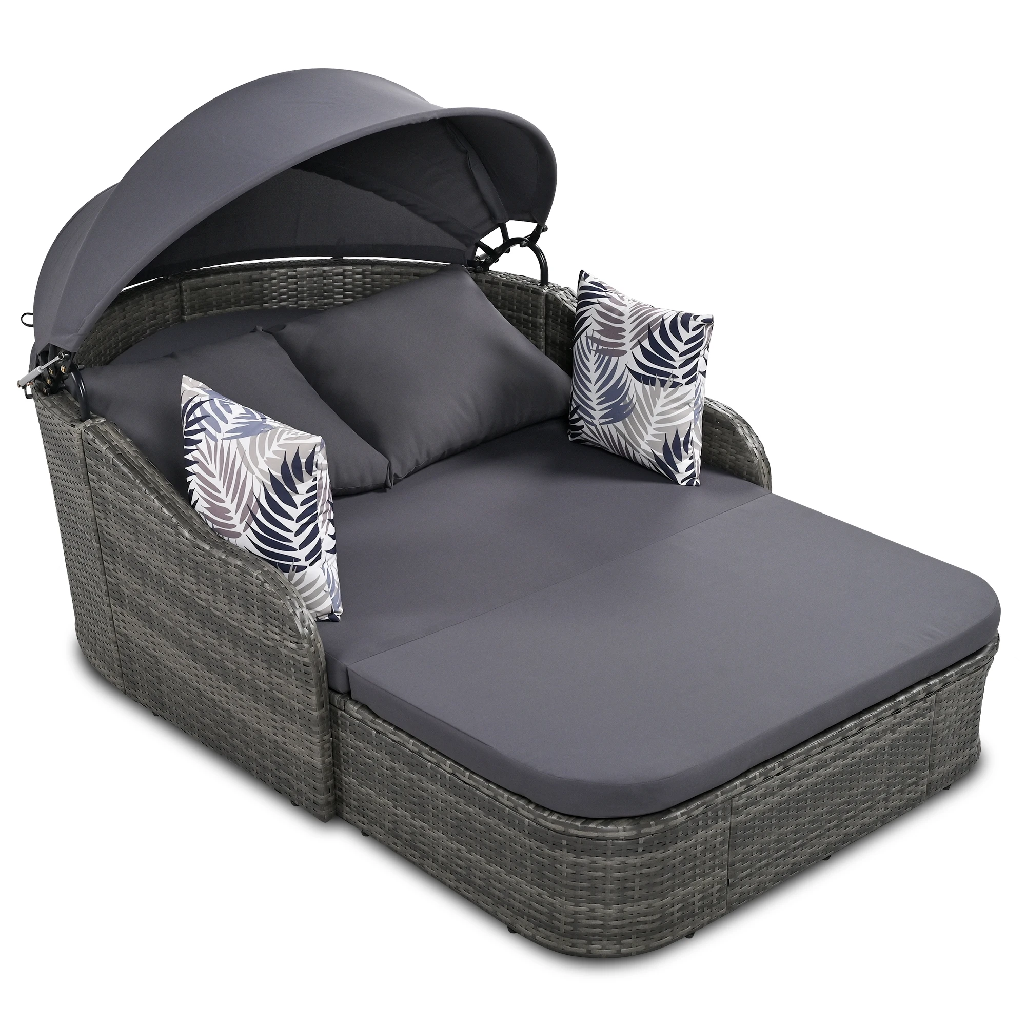 79.9" Outdoor Sunbed with Adjustable Canopy, Double lounge, PE Rattan Daybed, Gray Wicker And Cushion 3