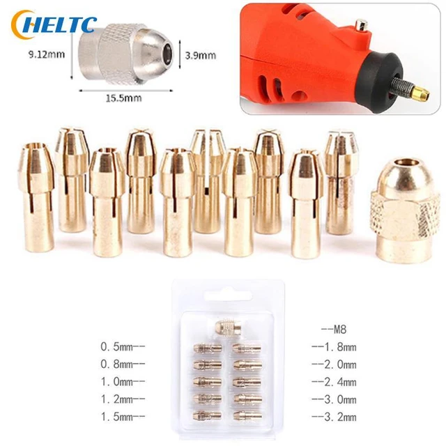 11PCS/Set Brass Drill Chucks Collet Bits 0.5-3.2mm 4.3mm Shank Screw Nut  Replacement for Dremel Replacement Parts - AliExpress