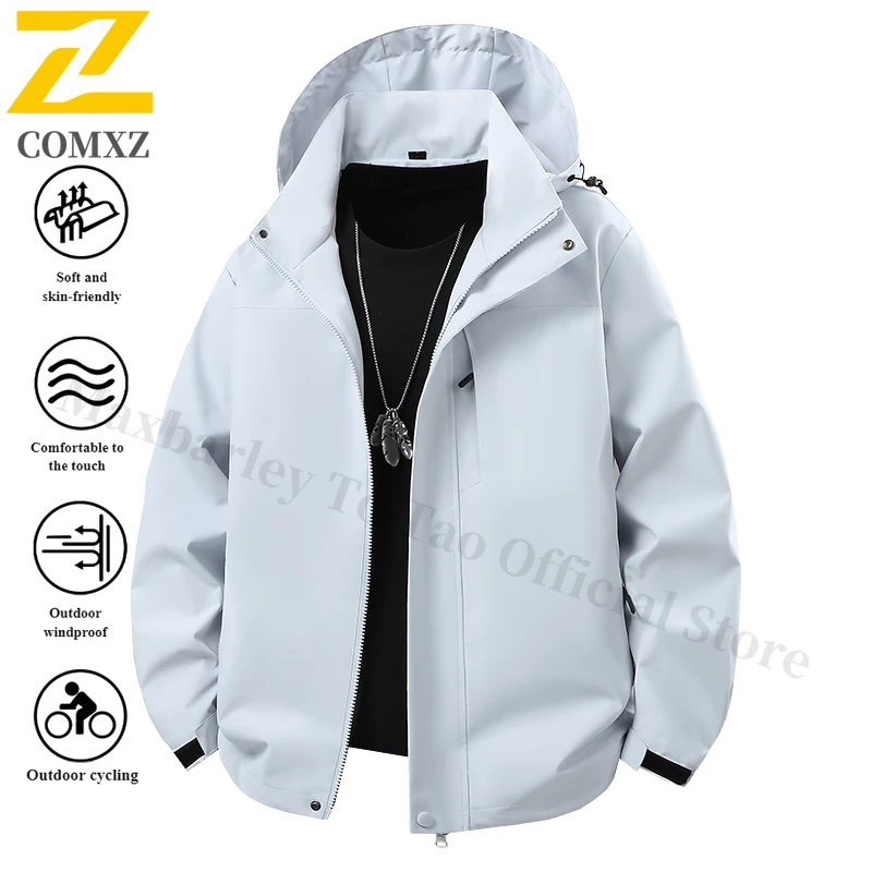 EiAO Windbreaker Couple's Solid Color Spring Waterproof Breathable Dual-Zip Outdoor Jacket for Hiking Camping Fishing Minimalist