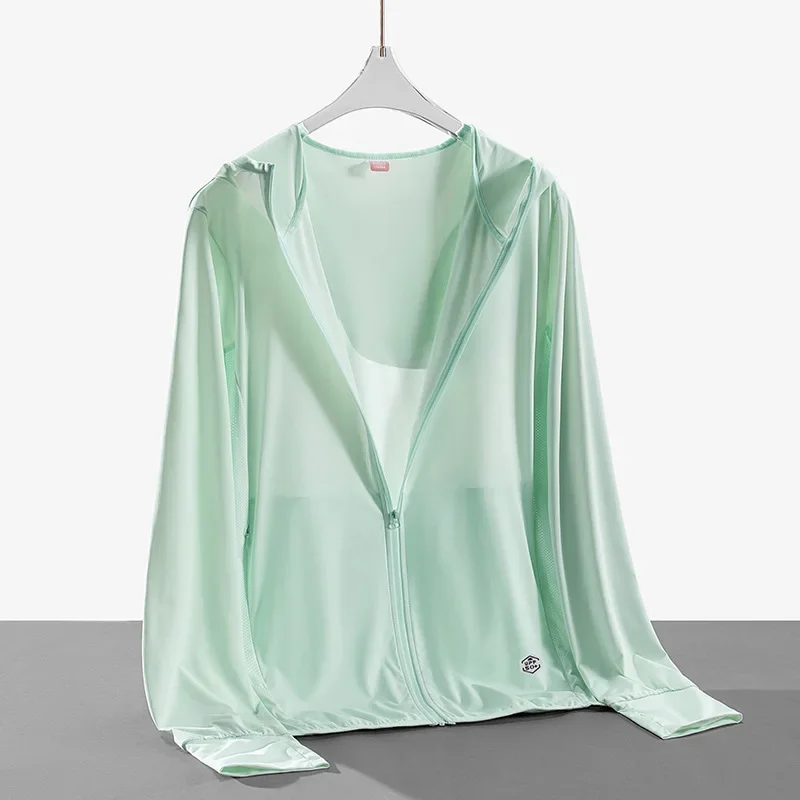Summer Ice Silk Jacket Outdoor UV Protection Bicycle Fishing Breathable Quick Drying Coat Couple Hooded Sun Protection Clothing