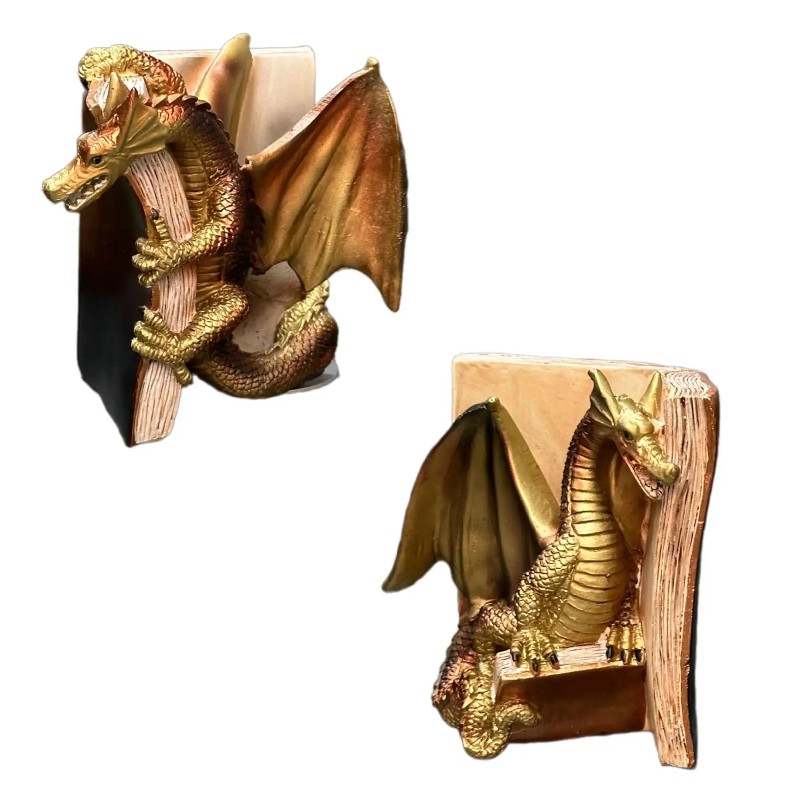 2 Pieces Dragon Decorative Bookends Book Stopper Artwork Heavy Duty Gifts Resin Ornament Shelf Decor Dragon Figurine for Home
