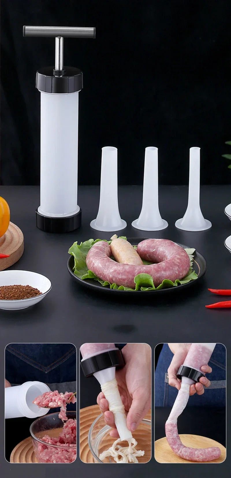 Description Picture 2 of itemManual Sausage Filling Machine Meat Stuffer Filler Salami Make Sausage Machine Homemade Sausage Tools Kitchen Supplies