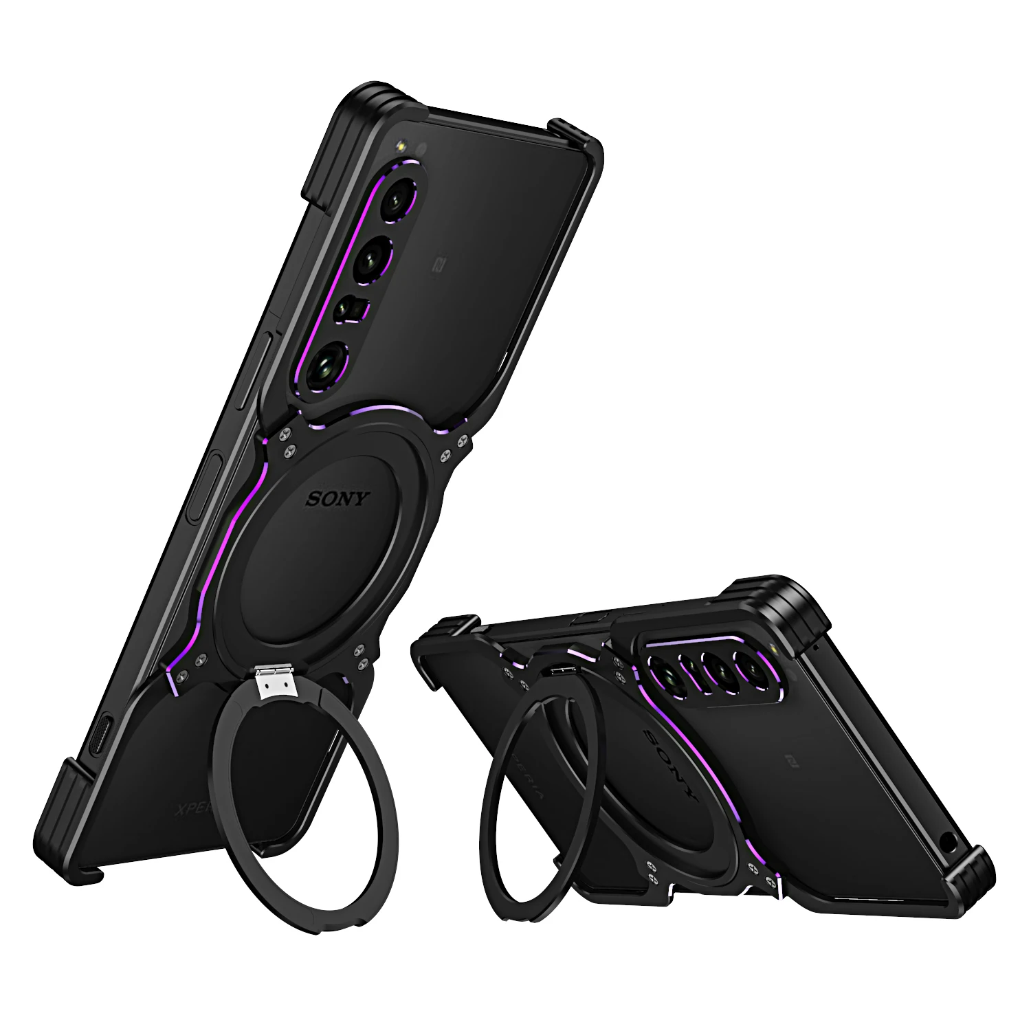 Magnetic Rimless Metal Case with Aluminum Bumper and Wireless Charging, Shockproof Stand Cover
