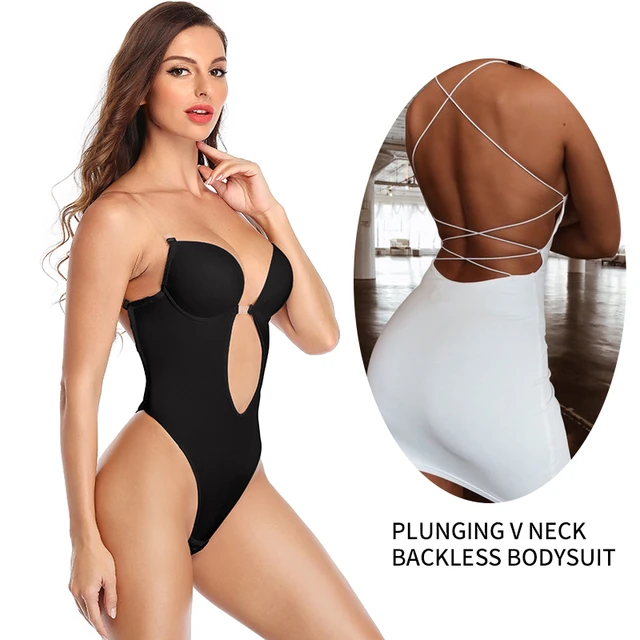 Sexy Deep V Neck Backless Body Shaper Bra Bodysuit Thong Shapewear