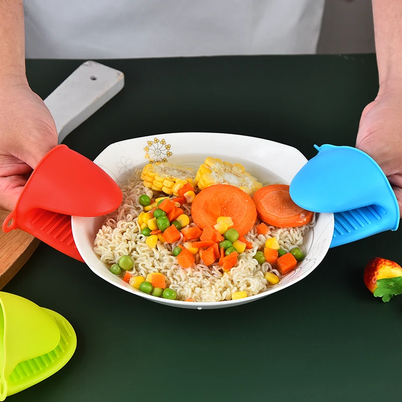 2pcs Mini Silicone Heat Resistant Insulation Non Stick Anti-slip Microwave Gloves Clips Pot Holder Baking Oven Mitts
