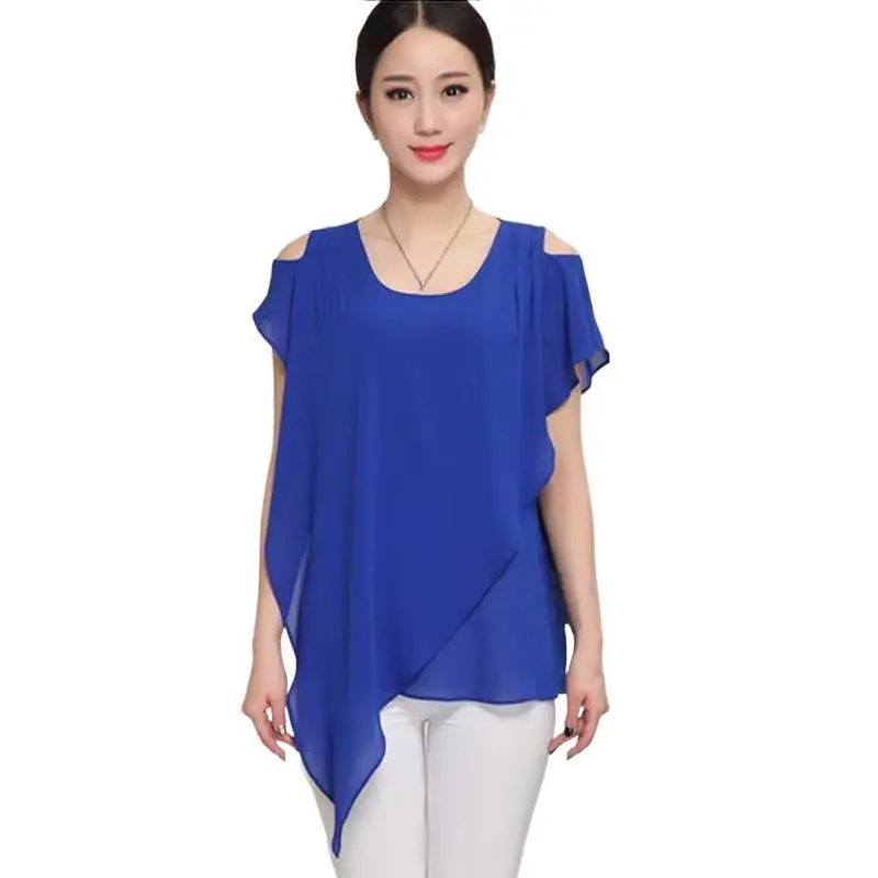 

blusa feminina baratinha white chiffon shirt blusas elegantes femeninas Plus size Asymmetric chiffon blusas shirts blusa mujer
