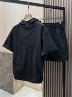 Summer Cargo Hooded Tracksuit Short Sleeve T-shirt Zipped and Shorts Outfits Quick Drying Solid Casual Outdoor Sport Clothes Set - Image 2