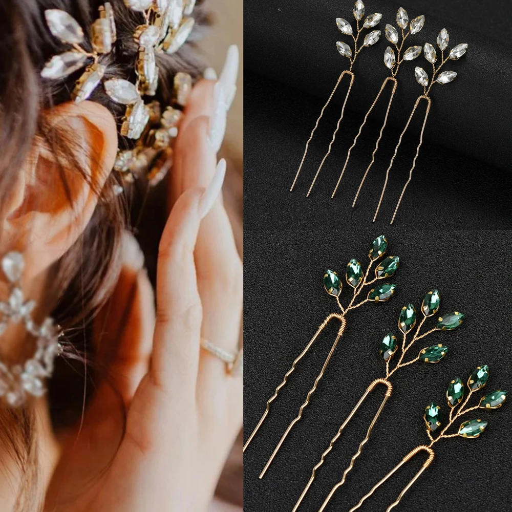 Bridal wedding hair accessories gold color leaf hair pins clips for women jewelry bride headpiece headwear headdress gifts 3PCS