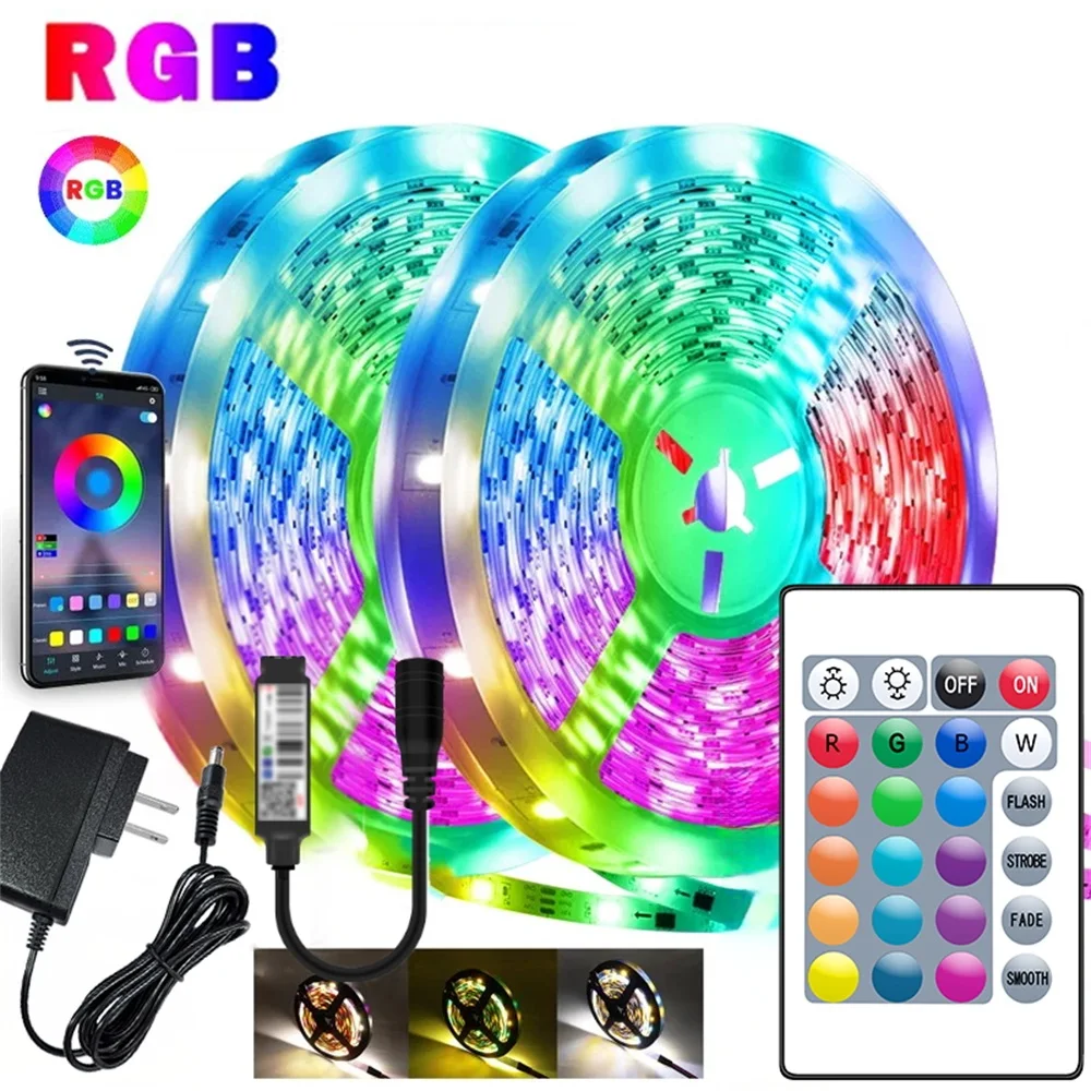 30LEDS/m  5050 RGB Light Strip Bluetooth App Control 12V DC US Power Supply LED Flexible Ribbon Diode Tape for TV Backlight Room 2