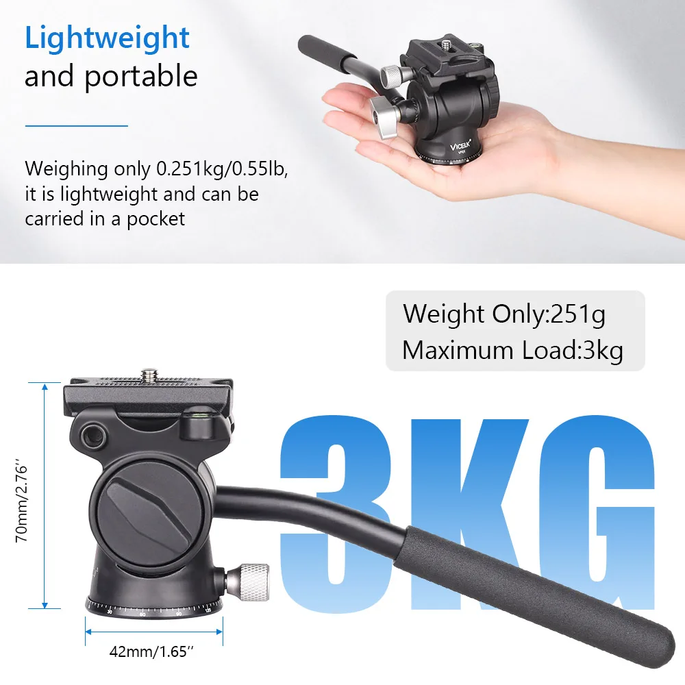 VICELK VF01 미니 유체 비디오 헤드 Dslr 카메라 폰용 Arca 스위스 QR 플레이트가 있는 Protable 파노라마 유압 헤드 3kg