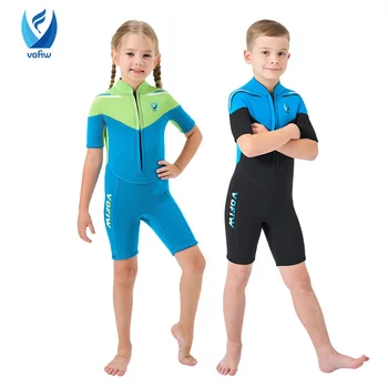 Children's Wetsuit Boys 3MM Neoprene Short Sleeves Zip Front Thermal Warm Surfing Suit Girls Snorkeling Swimming Suit Swimwear 1