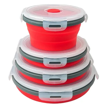 Récipients de conservation des aliments pliables ronds avec couvercle, Récipients de préparation des repas pliables en silicone, empilables et lavables au lave-vaisselle 1
