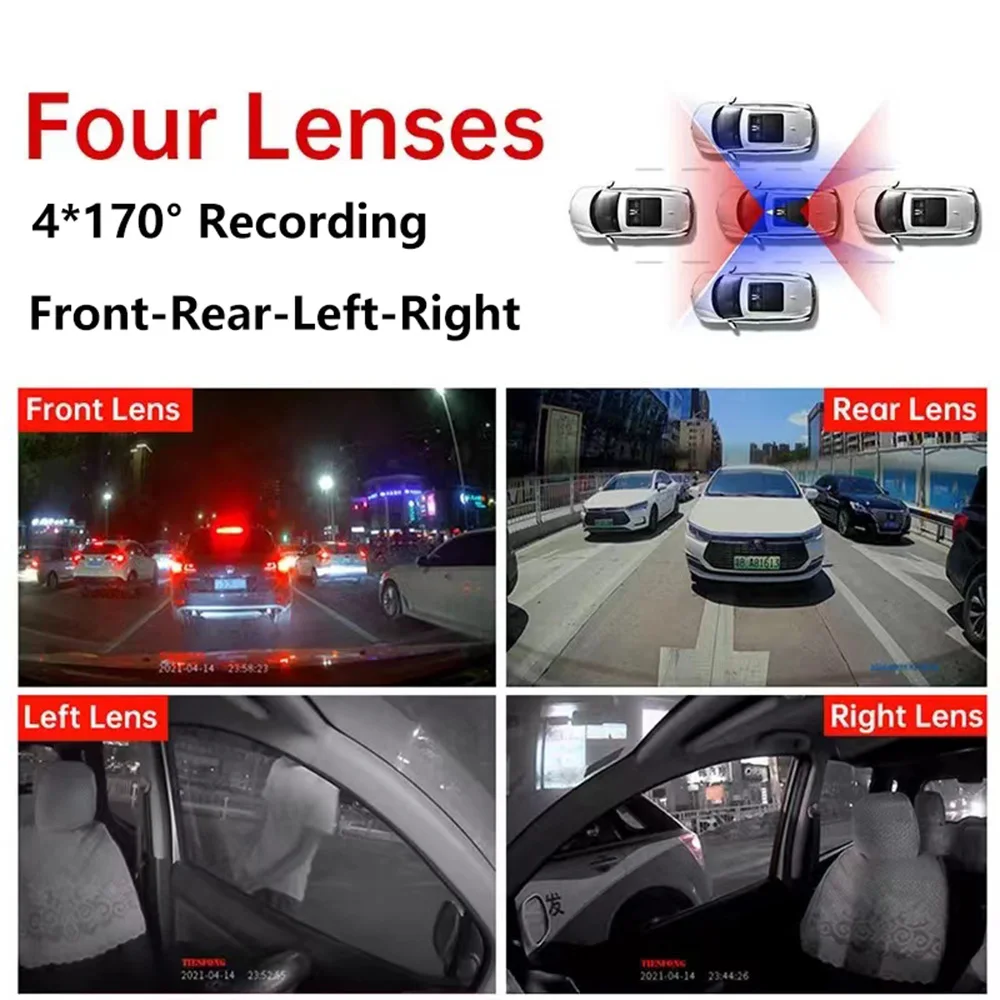 WIFI 360° DashCam 3/4 Channels Video Recorder 1080P Car DVR 24H Parking Monitor Front Right Rear View Night Vision Black Box
