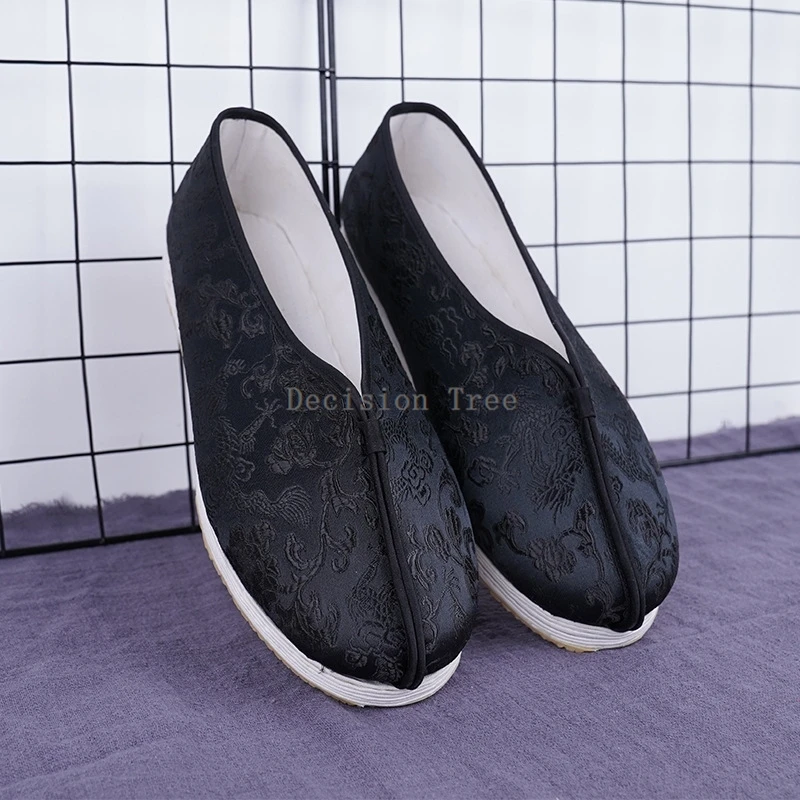 Handmade Chinese Traditional Cloth Shoes Men's Summer Chinese Black Dragon Pattern Martial Arts Men's Cloth Shoes a001