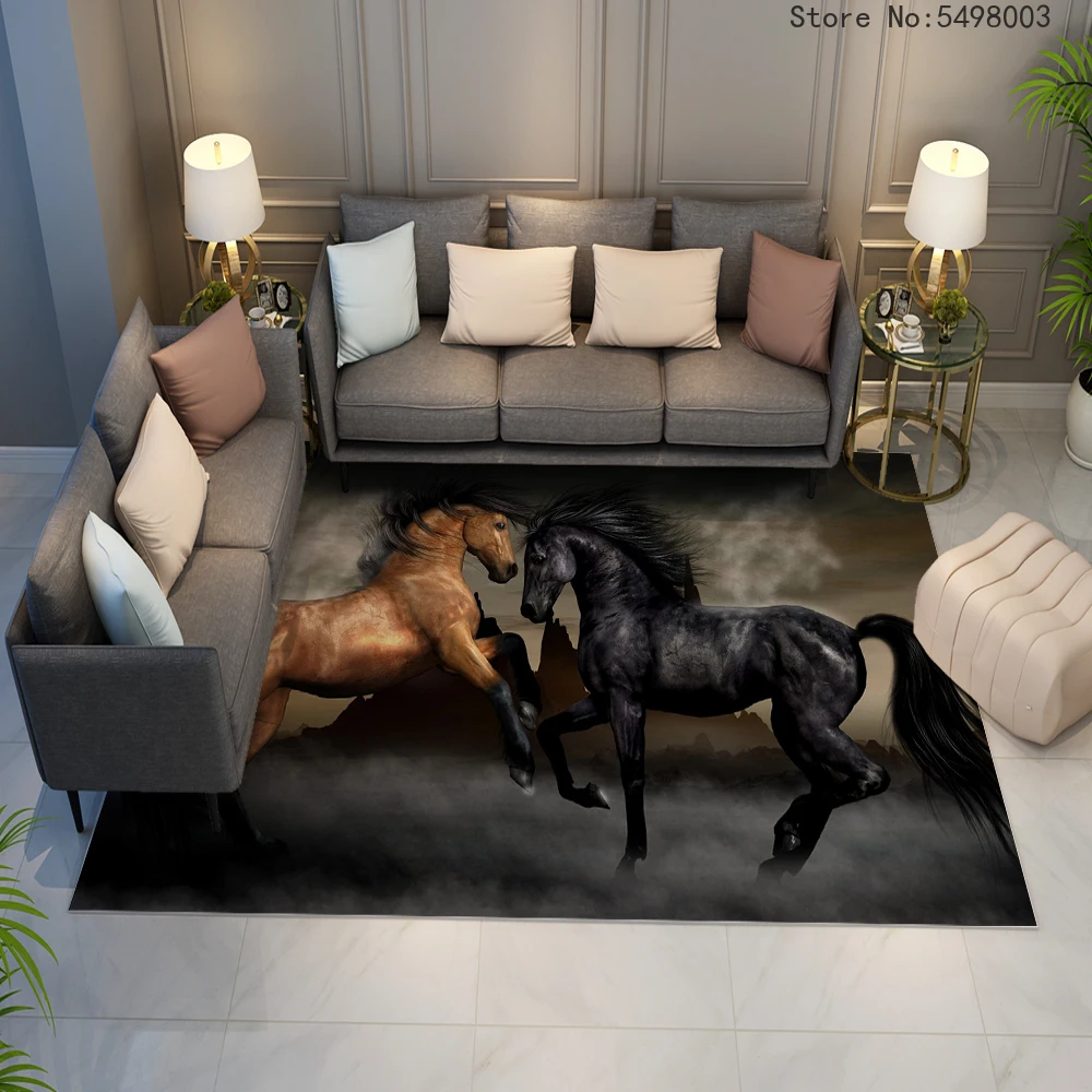 3d Black Horse Carpet Art Animals Area Rug Large For Home Living Room