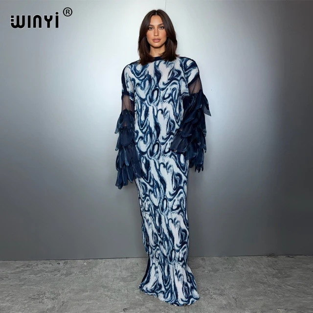 Robe plissée élastique WINYI, tenue de plage, kaftan de vacances, abaya de luxe de Dubaï, robe de soirée longue, robe de soirée musulmane pour femme 1