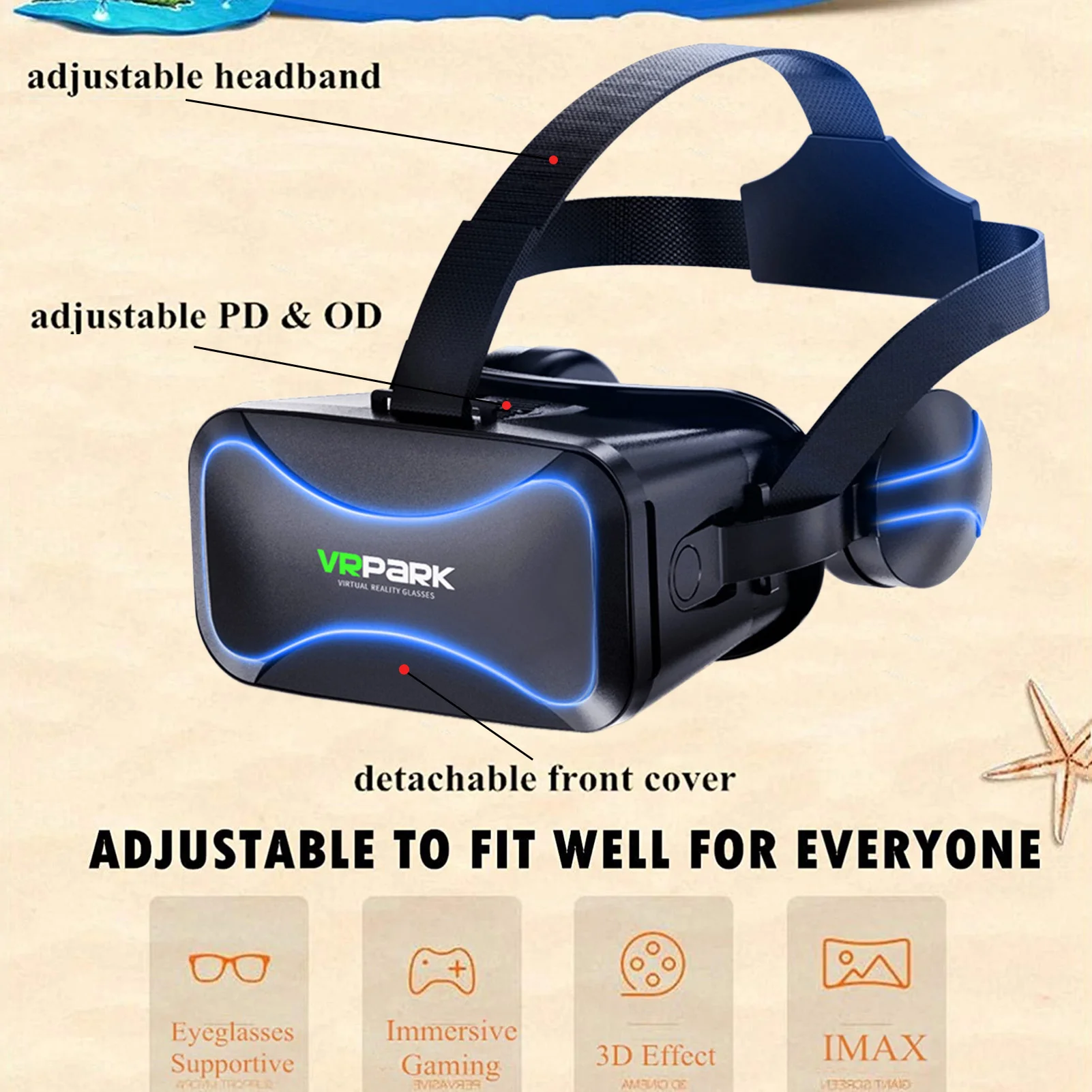 VR Glasses Suit High-quality Adjustable Device With Handle 3D Virtual Reality Helmet Bluehooth 3.0 For Android/IOS/PC Ideal Gift