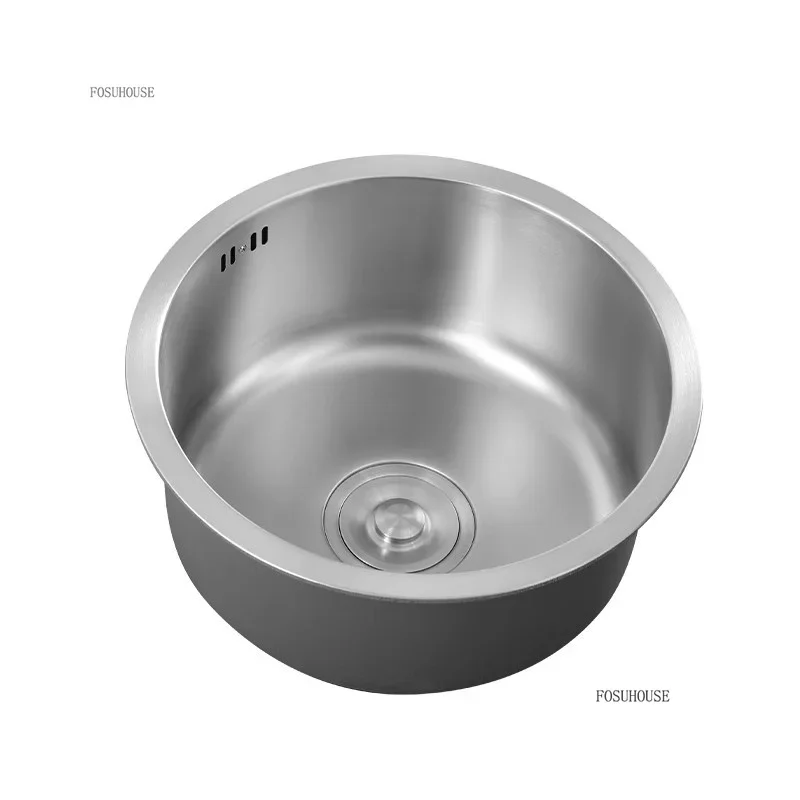 304 Stainless Steel Round Kitchen Sinks Mini Single Bowl Dish Washing Sink Bar Sinks Balcony Wash Basin Kitchen Vegetable Sink