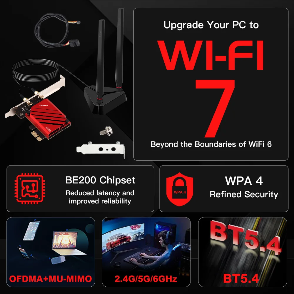 FENVI WiFi 7 트라이 밴드 8800Mbps BE200 Bluetooth 5.4 802.11BE 무선 PCIE 어댑터 네트워크 WiFi 카드 지원 PC Win10/11