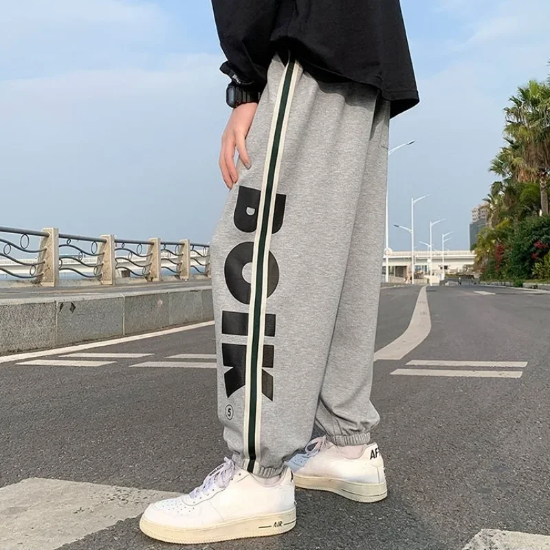 Trousers Hip-hop Wide Leg Sweatpants for Men Summer Stylish Training Cotton Young La Elastic Y2k Casual Baggy Male Sweat Pants L