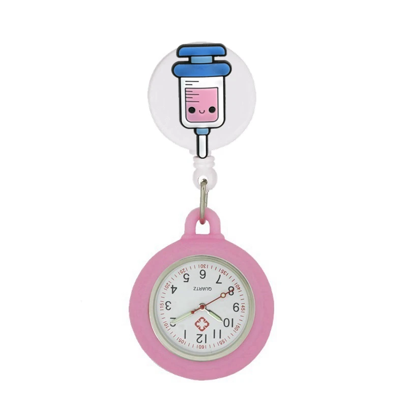 Retractable Hospital Medical Icon Love Heart Badge Reel Cartoon Nurse Doctor Pocket Watch Hang Clips Quartz Watches Clock
