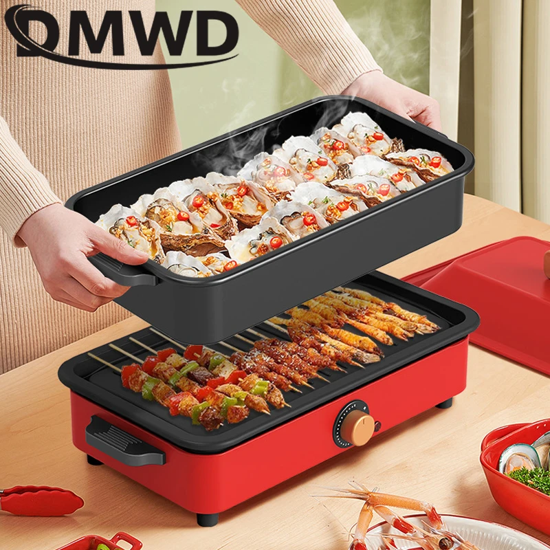 Split Electric Multifunction Hot Pot Cooker BBQ Barbecue Oven Grill Plate Non-stick Steak Frying Pan Food Noodle Cooking Skillet 4
