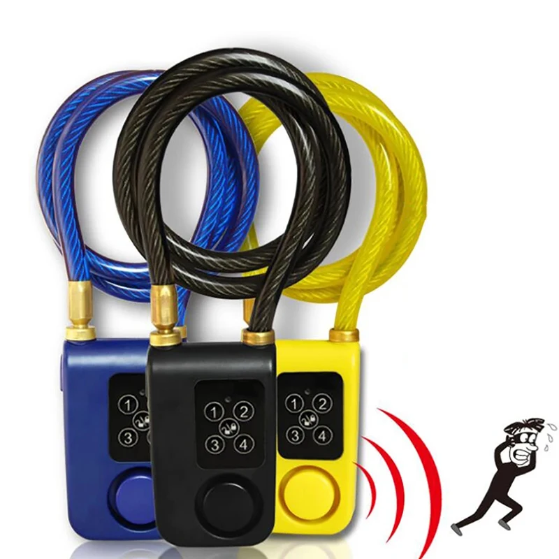 Password Bike Lock Alarm 110dB Security Smart Bike Alarm Lock Anti-Theft Vibration for Bicycle Motorcycle, 80cm
