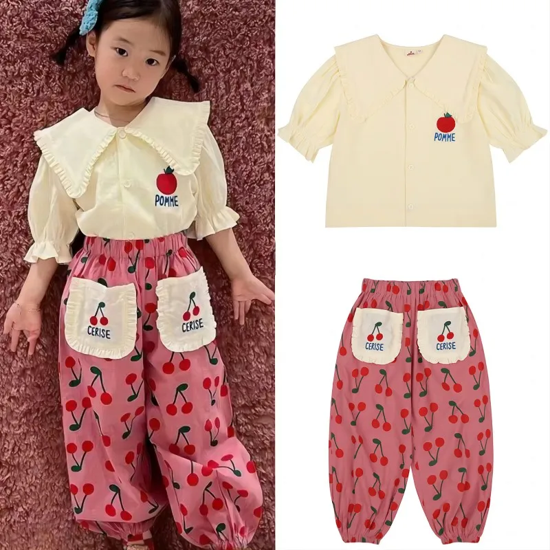 

Korean Children's Clothes T-Shirts Pants 2023 New Summer Toddler Girls Short Sleeved Tee Shirts Suit Baby Child Clothings