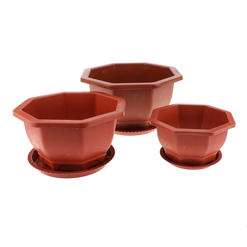 Description Picture 6 of item1Pc Hexagonal Plastic Flowerpot With Tray Is Not Easy To Deform Bonsai Special Green Plant Classical Indoor Garden Decor