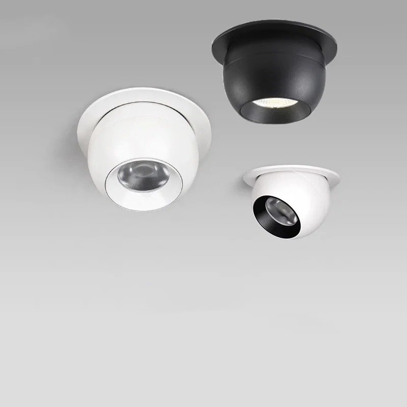 Recessed Circular Anti-glare COB spotlights Dimmable 7W 12W 15W 360&deg; White Black aluminum Rotation AC85-265V Interior lighting