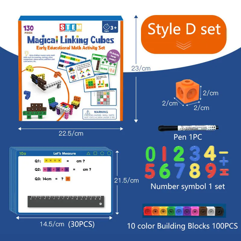 Montessori Linking Cubes Math Toys 10 Colors Building Blocks Cards Set Arithmetic Learning Parish Educational Toys for Children educational toys building blocks toys math toys