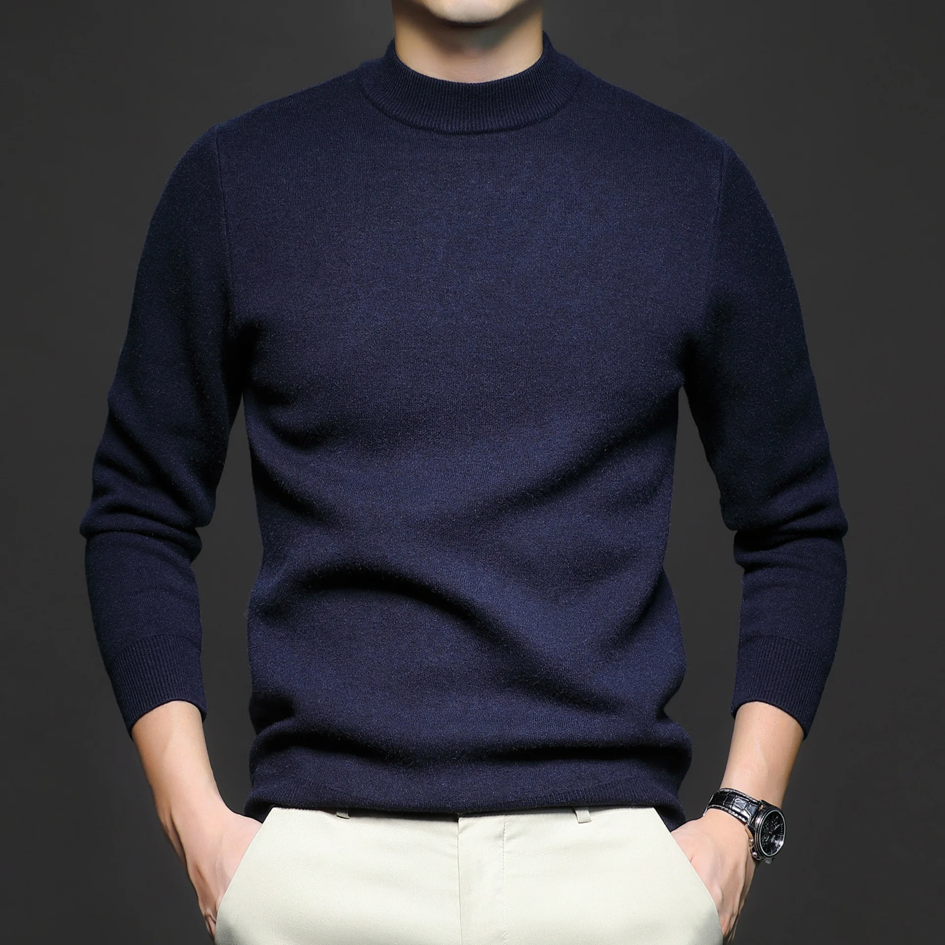 Y2k Autumn Winter Mens Black Pullover Sweater Fashion Casual Slim Fit O-Neck Knitted Oversize Man Streetwear Knitwear Pull Homme 5
